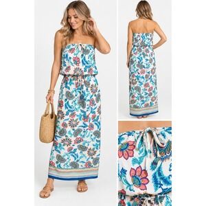 Tommy Bahama Floral Paisley Strapless Maxi Dress Boho Beach Resort Size XS